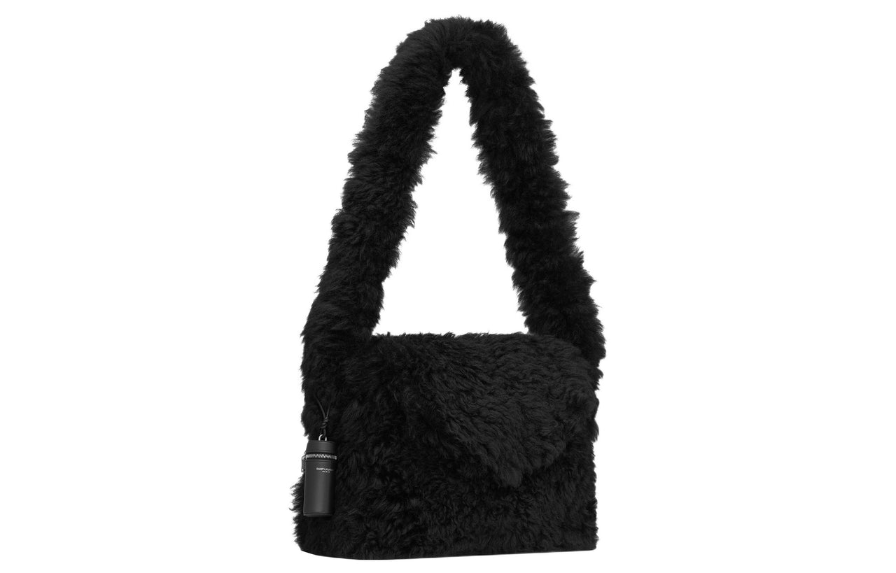 SAINT LAURENT Shearling Crossbody Bag, Shoulder Bag Men's Black