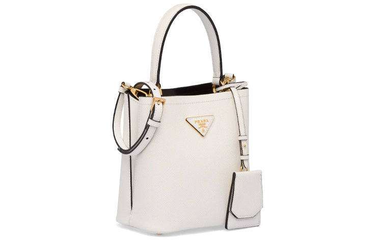 PRADA Panier Leather Handbag Shoulder Bag Handbag Women's White/Black