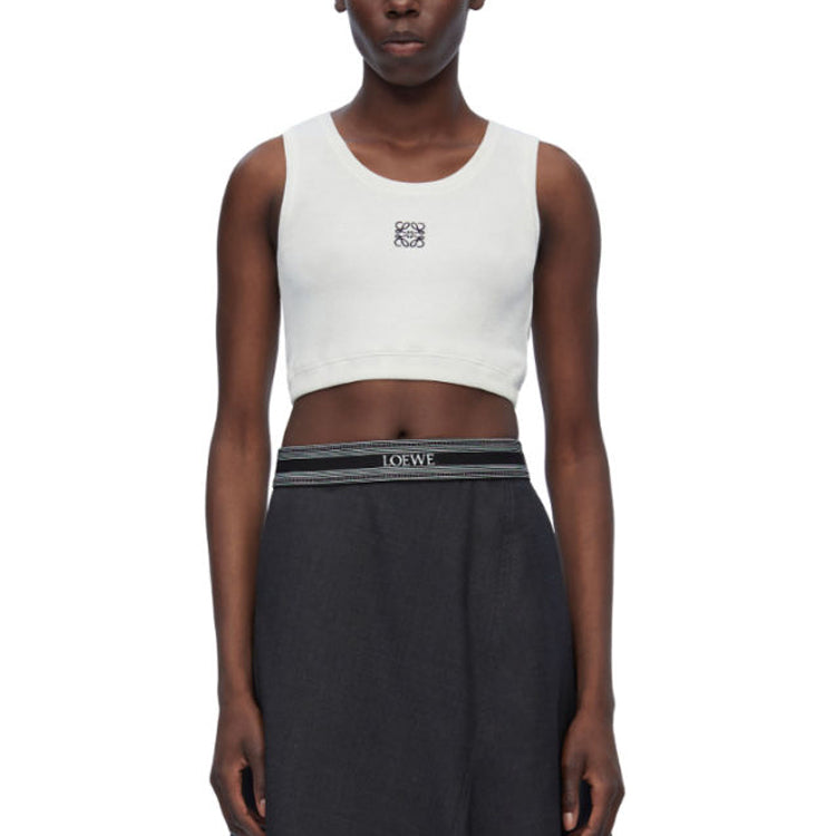 LOEWE Cropped Anagram Tank Top 'White/Navy Blue'