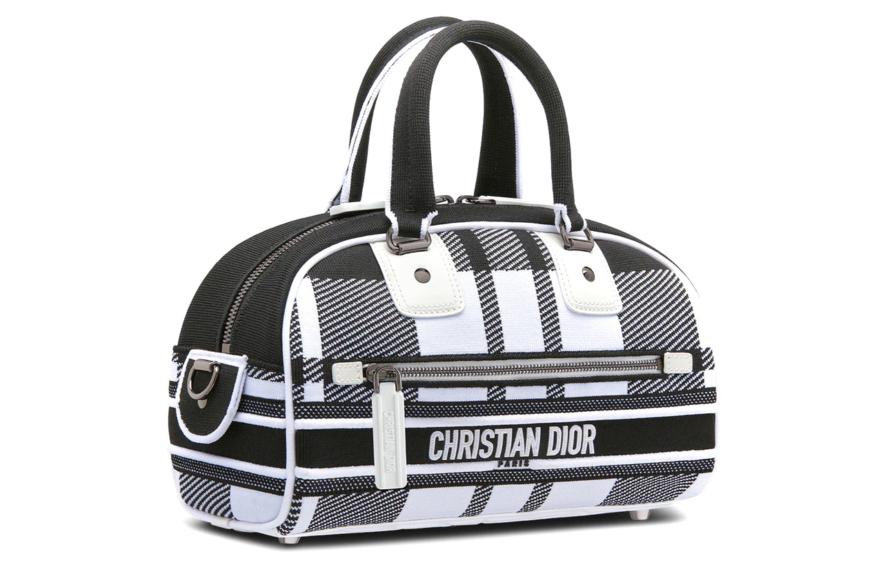 DIOR Fabric, Rubber Bowling Bag, Shoulder Bag, Crossbody Bag, Gym Bag, Travel Bag, Handbag Trumpets Women's Black White