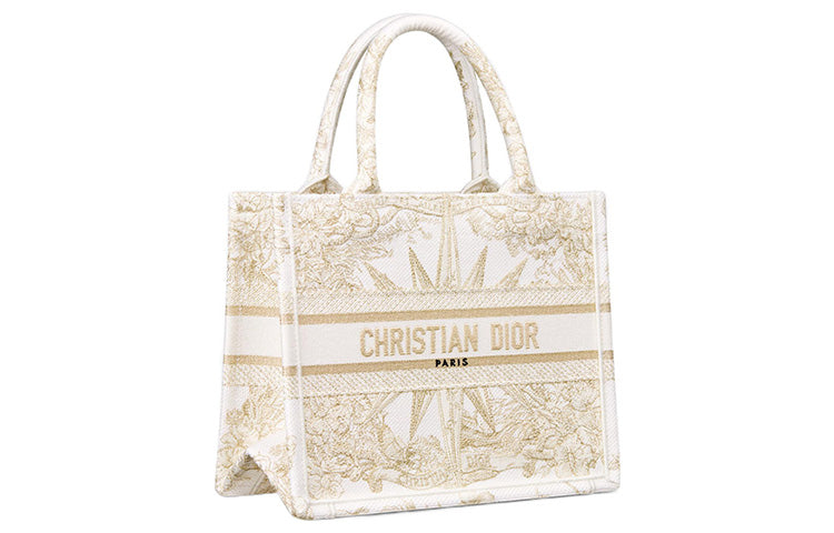 DIOR BookTote Embroidery Tote Bag Shopping Bag Shoulder Bag Handbag Small Size Women's Gold