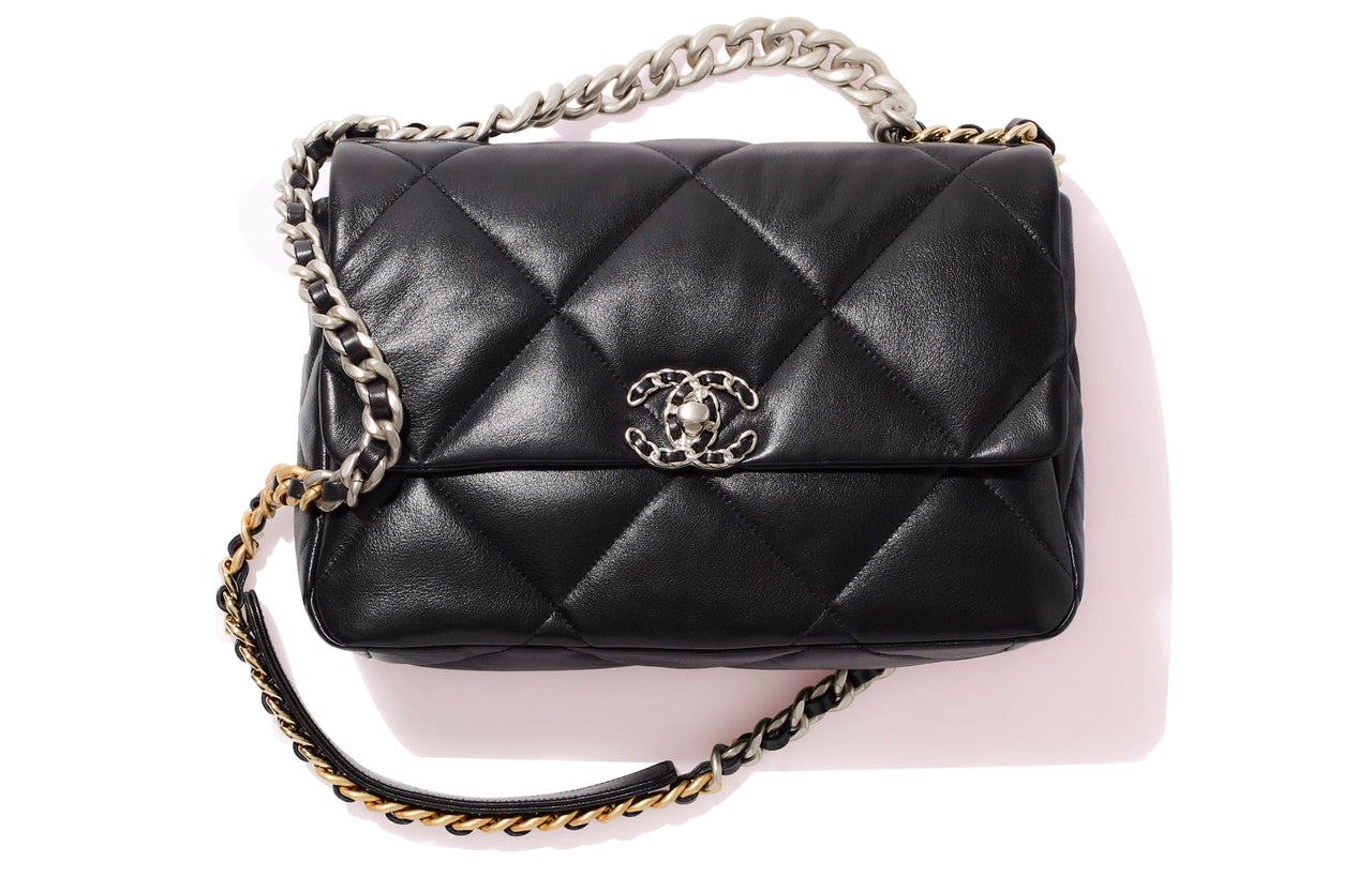CHANEL 19Bag Sheepskin Lipstick Bag Handbag Shoulder Bag Crossbody Bag Medium Size Women's Black