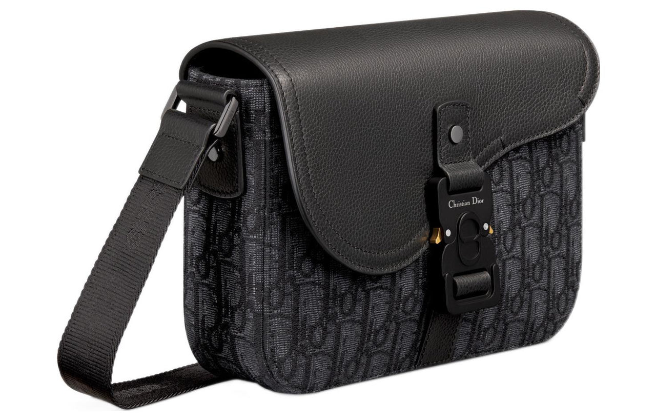 DIOR Grained Calfskin Saddle Bag, Messenger Bag, Crossbody Bag, Shoulder Bag Men's Black