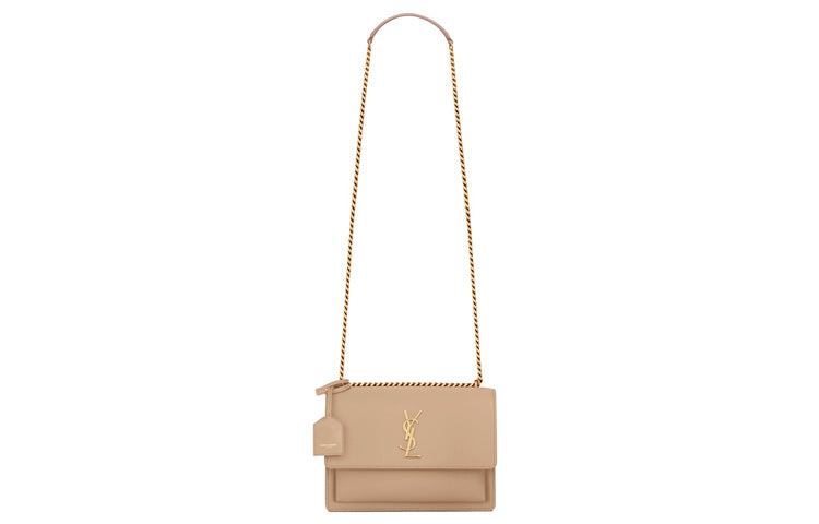 SAINT LAURENT SUNSET Smooth Leather Crossbody Bags Shoulder Bags Women's Dark Beige
