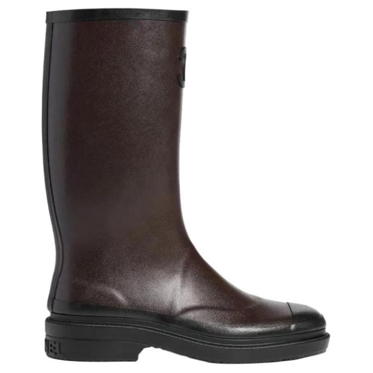 CHANEL Water-Resistant Rain Boots Women's Dark Brown