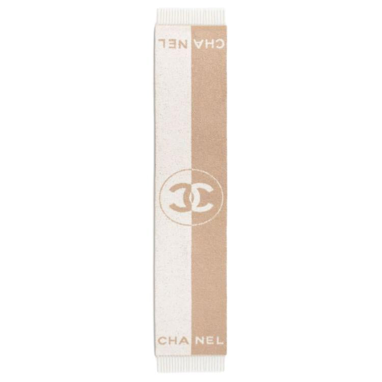 CHANEL Wool Knit Scarves Women's Beige/White