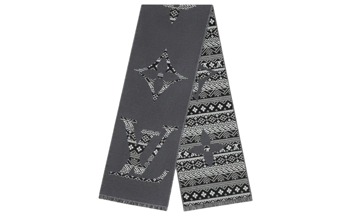LOUIS VUITTON Wool Knit Scarves Men's Gray