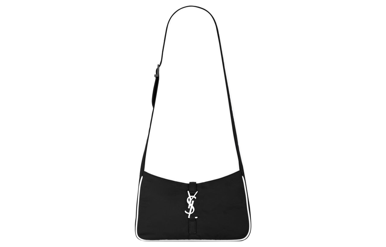 SAINT LAURENT LE5A7 Recycled Nylon Shoulder Bag, Crossbody Bag Women's Black/White