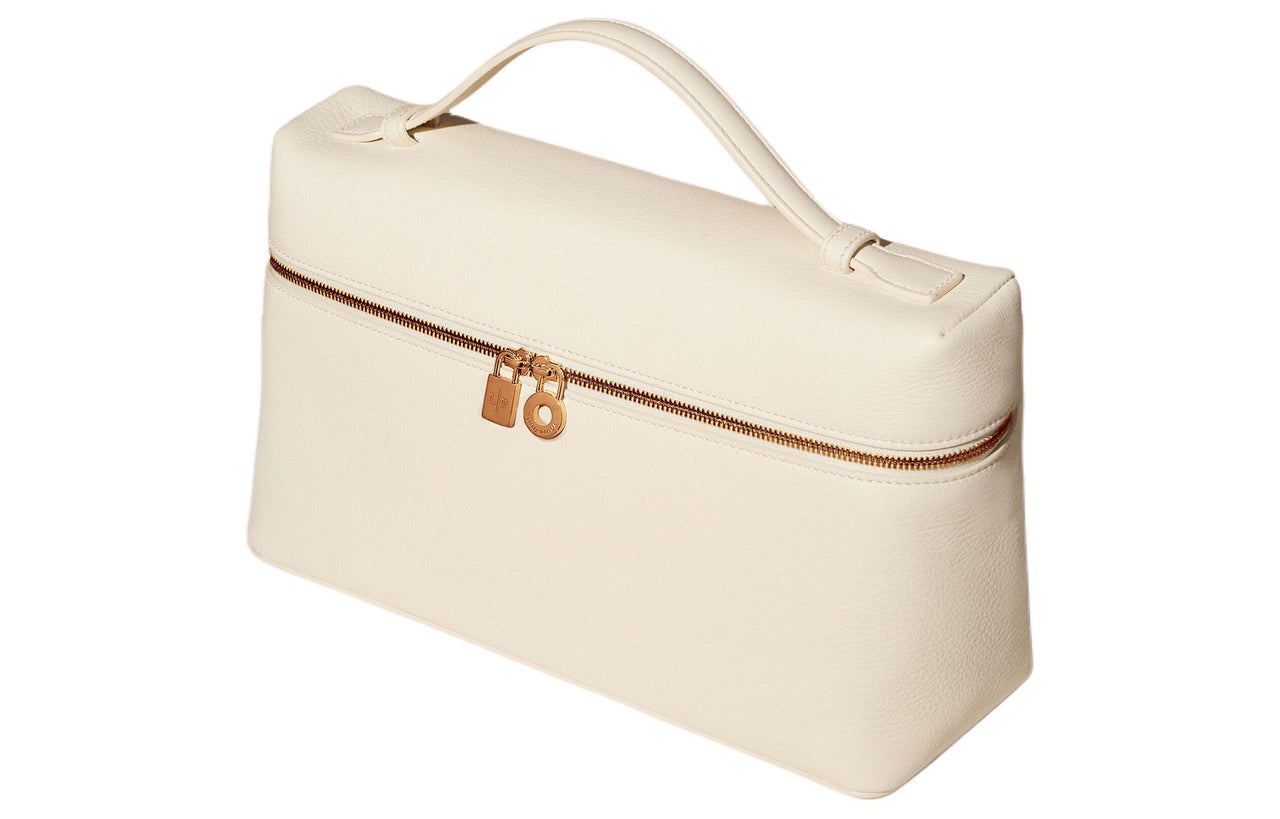 Loro Piana ExtraPocket Leather Makeup Bag Small Square Bag Handbag, Shoulder Bag Regular Women's Whisper White