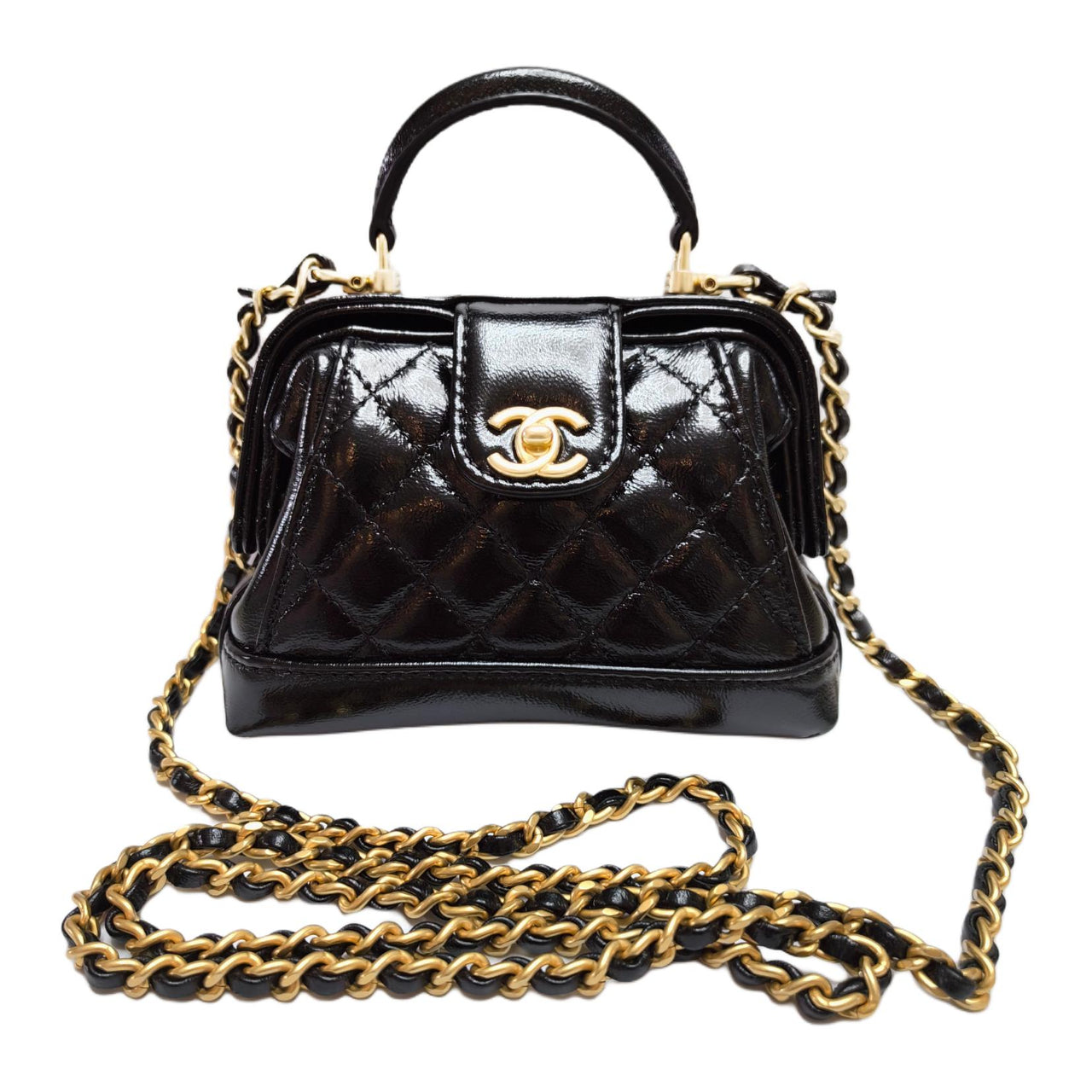 CHANEL Waxed Leather Shoulder Bag Crossbody Bag Handbag Women's Black