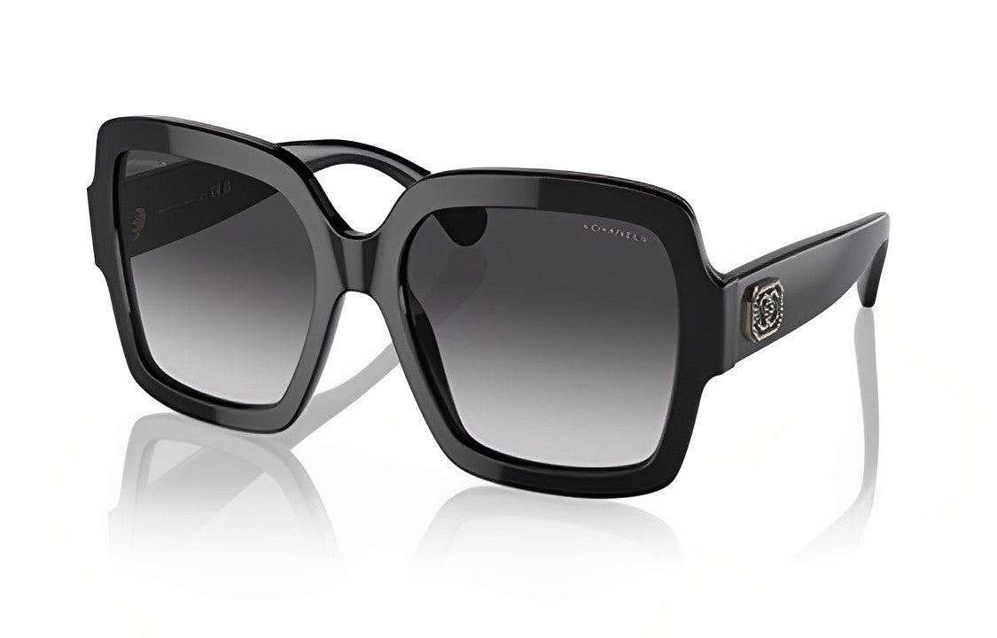 CHANEL Plate Frame Irregular Shape Sunglasses Unisex Black