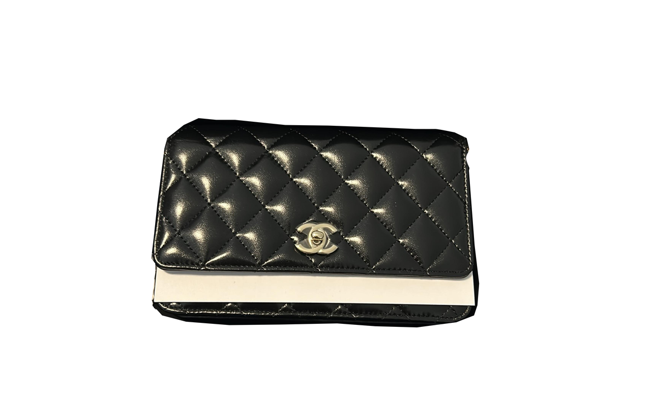 CHANEL WOC Polished Lambskin Wallet Unisex Black