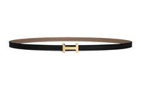 HERMES Letter H Gold Buckle Epsom Calfskin Double Sided Leather Belt Women's Black Width 1.3cm