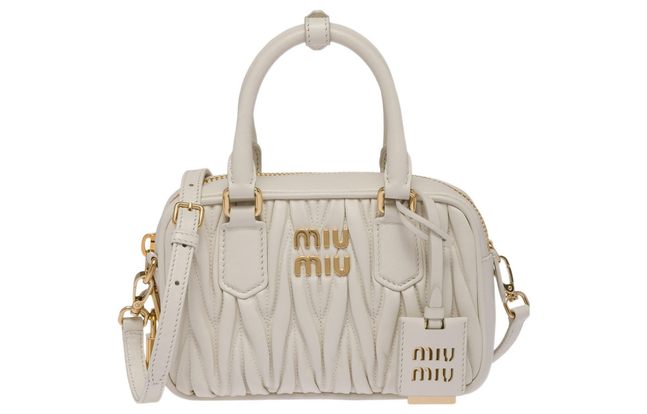 MIU MIU Arcadie Collection Matelassé Soft Sheep Leather Shoulder Bag, Crossbody Bag, Handbag Women's White