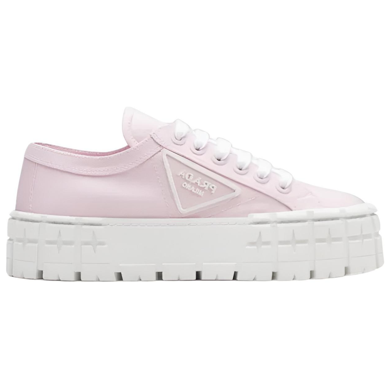 PRADA Wheel Double Nylon Gabardine Platform Shoes Women's Snow Pink
