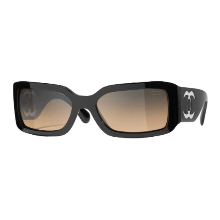 CHANEL Nylon Acetate Rectangular Sunglasses Unisex Black