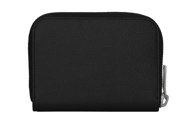 SAINT LAURENT Embossed Calfskin Coin Purse Small Size Men's Black