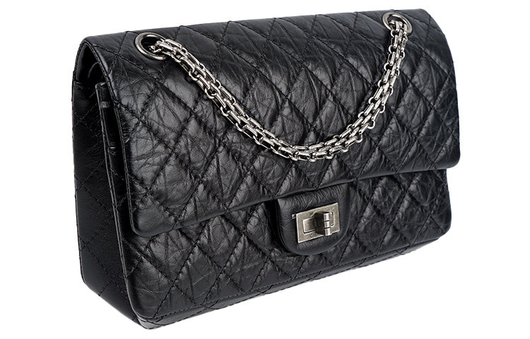 CHANEL 2.55 Calfskin Shoulder Bag, Crossbody Bag Medium Size Women's Black