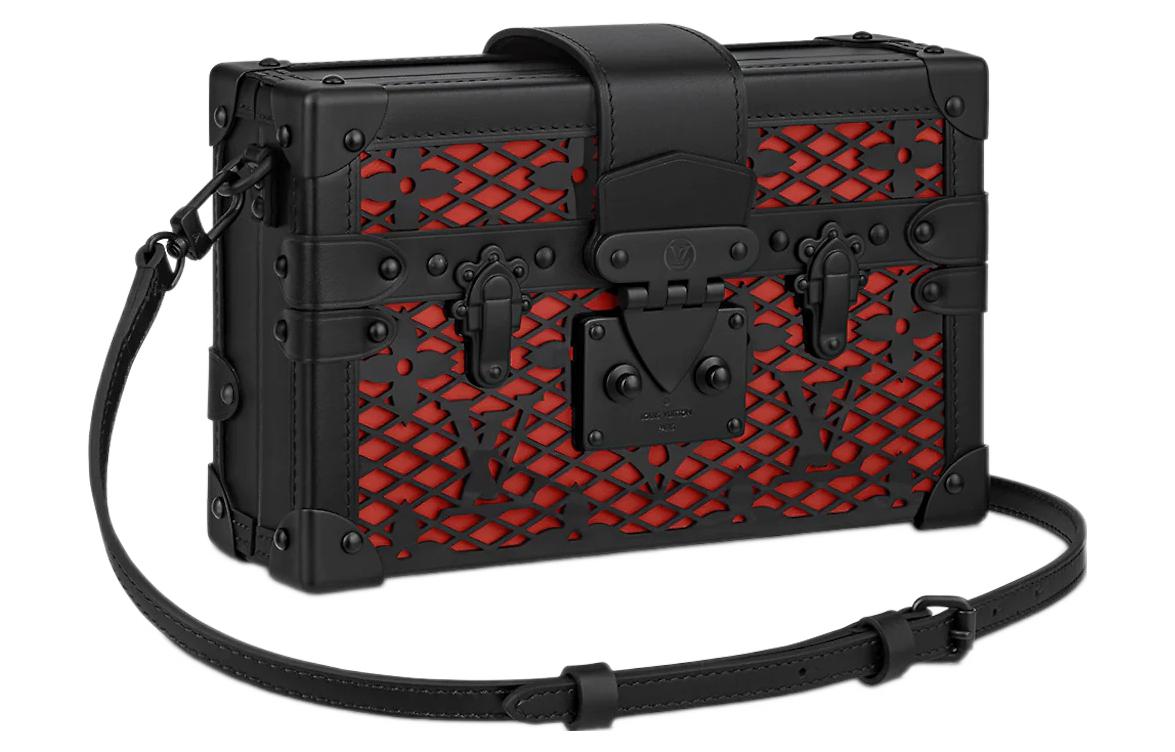 LOUIS VUITTON PETITE MALLE Lacquered Finish Cow Leather Hard Box Portable Crossbody Bag Shoulder Bag Women's Black
