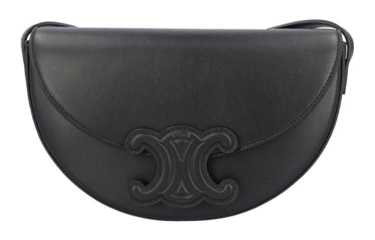 CELINE BesaceTriomphe Smooth Cow Leather Saddle Bag, Crossbody Bag, Shoulder Bag Women's Black