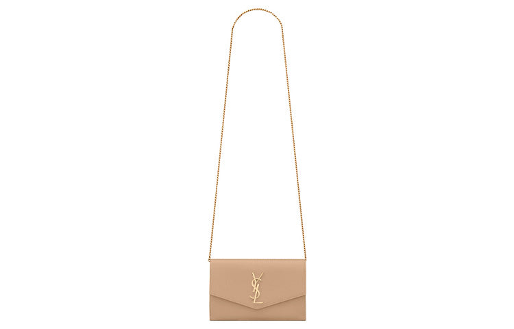 SAINT LAURENT UPTOWN Cow Leather Envelope Bag Chain Wallet Shoulder Bag Crossbody Bag Mini Women's Dark Beige