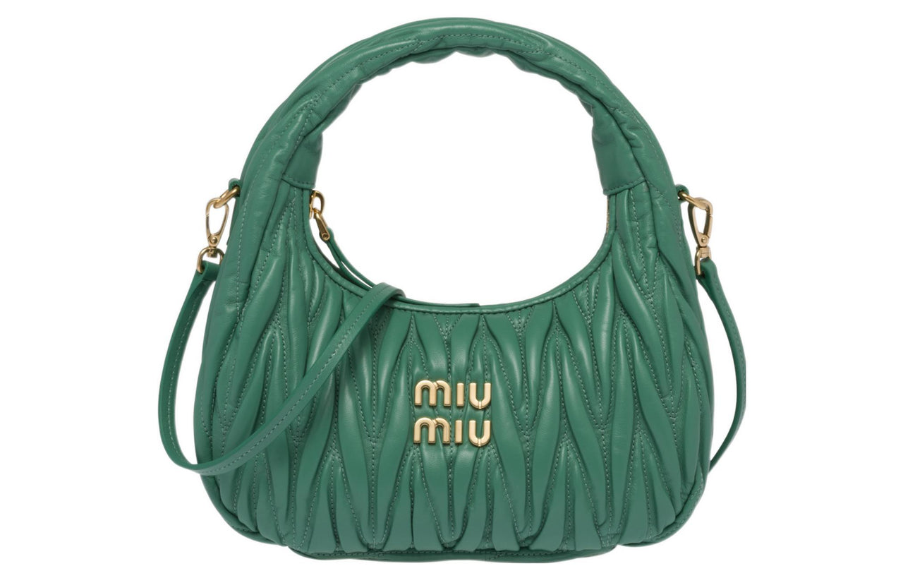 MIU MIU Wander Series Sheepskin Hobo Shoulder Bag Handbag Women's Green