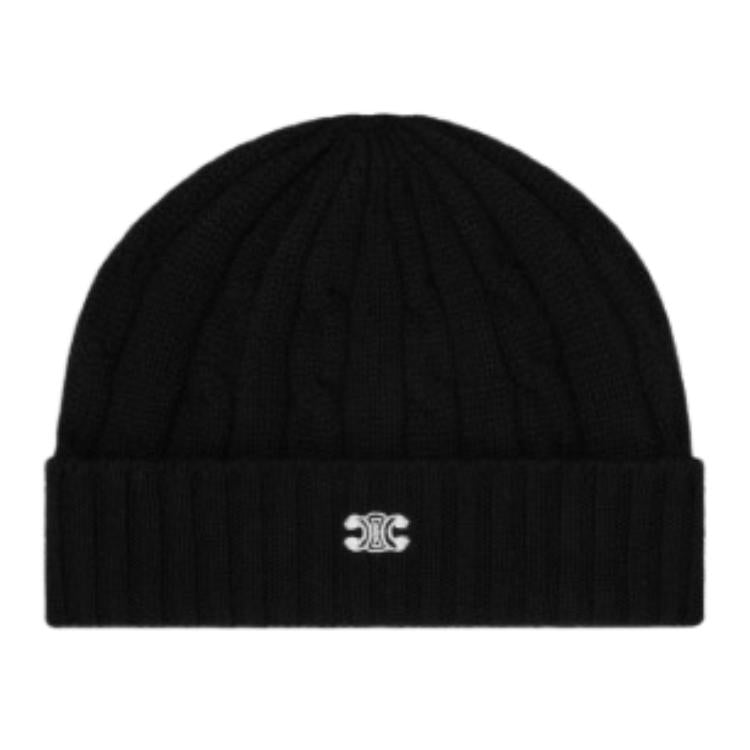 CELINE Triomphe Cable knit Beanie In Cashmere