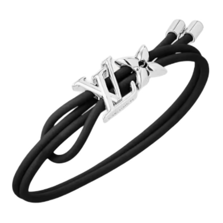 LOUIS VUITTON Leather Metal Wristbands Women's Black