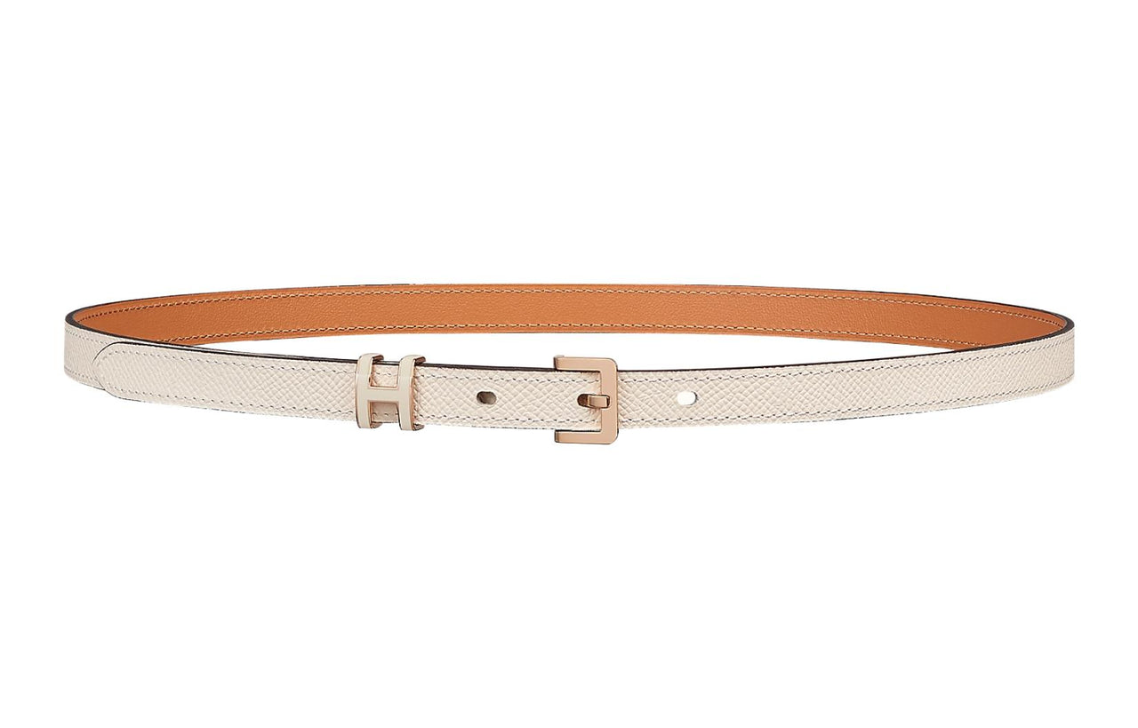 HERMES Pop H Rose Gold Buckle Epsom Calfskin Belt Women's Chalk White Width: 1.5cm