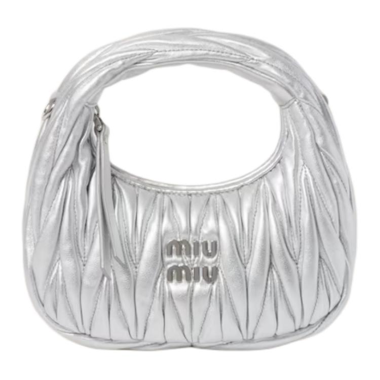 MIU MIU Nappa Leather Handbag Mini Women's Silver