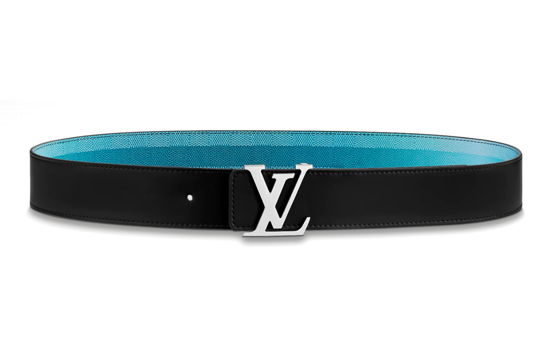 LOUIS VUITTON INITIALES DAMIER LV INITIALES DAMIER Stripes Smooth Buckle Belt Men's Blue Width  4cm