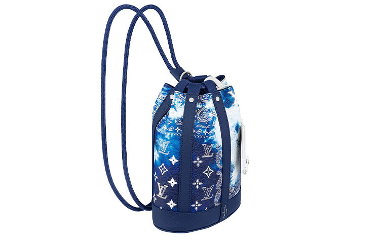 LOUIS VUITTON Cow Leather Messenger Bag Crossbody Bag Backpack Small Size Men's Tie-Dye Blue