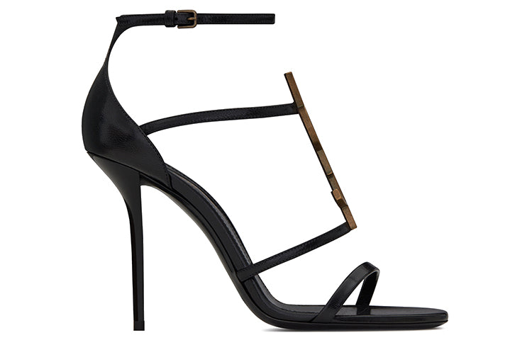 SAINT LAURENT Cassandra Sandal Heels Black Leather Women's