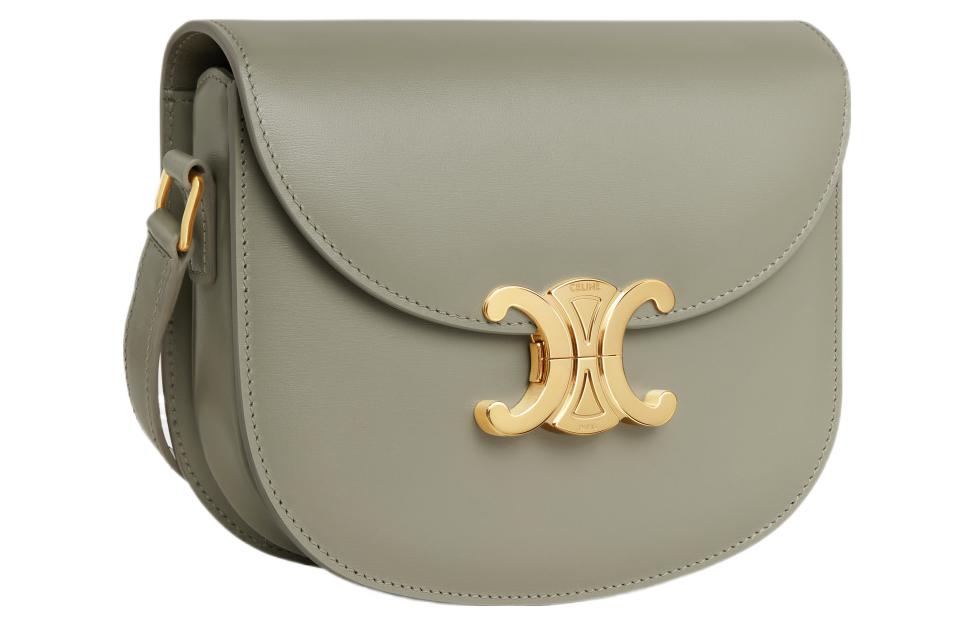 CELINE Besace Cow Leather Crossbody Bag, Shoulder Bag Women's Gray Green
