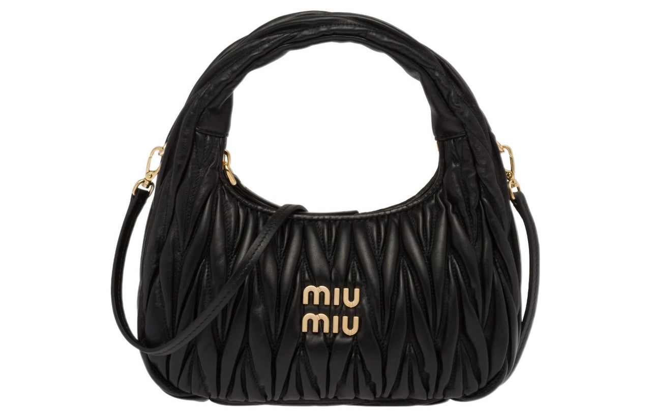MIU MIU Soft Sheep Leather Hobo Bag Shoulder Bag Portable Crossbody Bag Regular Women's Black