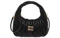 MIU MIU Soft Sheep Leather Hobo Bag Shoulder Bag Portable Crossbody Bag Regular Women's Black