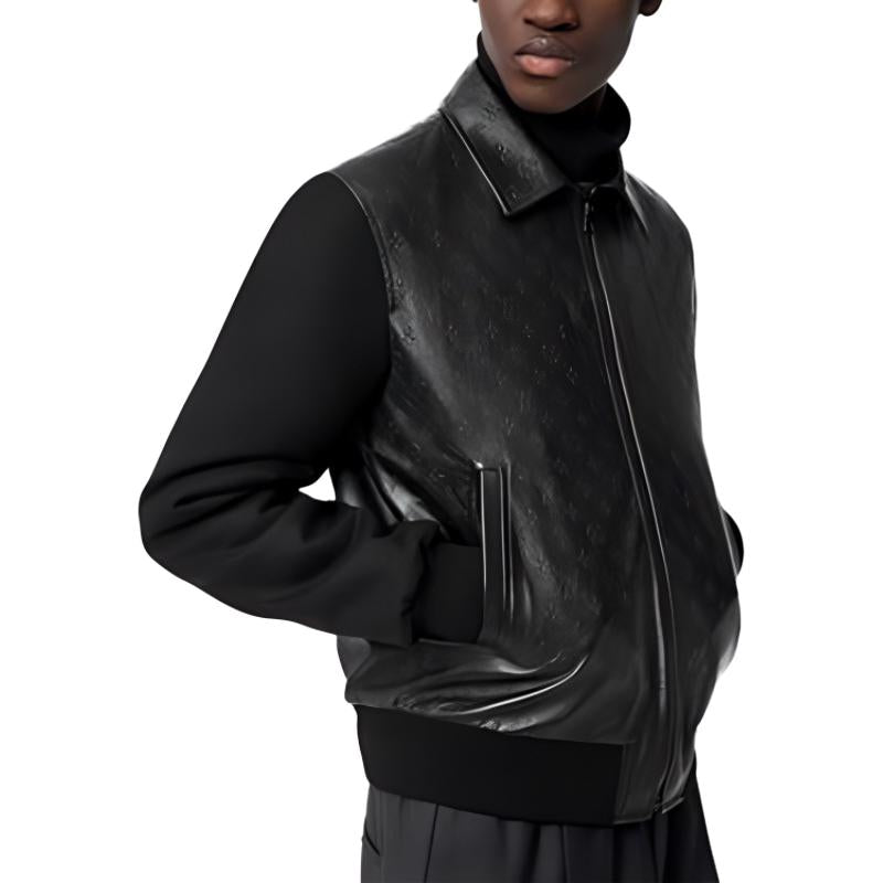 LOUIS VUITTON Monogram Embossed Leather And Wool Blouson
