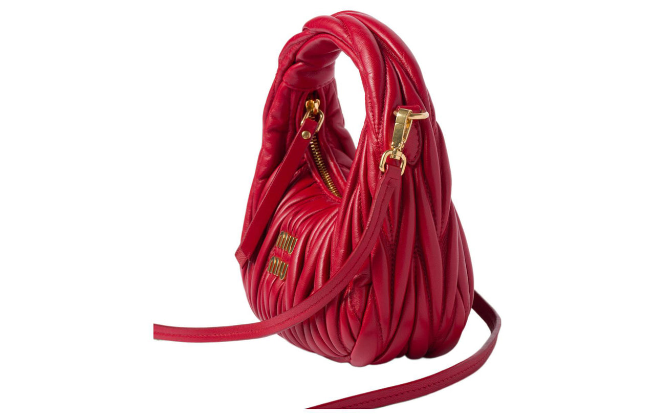 MIU MIU Matelassé Soft Sheep Leather Hobo Bag, Shoulder Bag, Crossbody Handbag Mini Women's Red