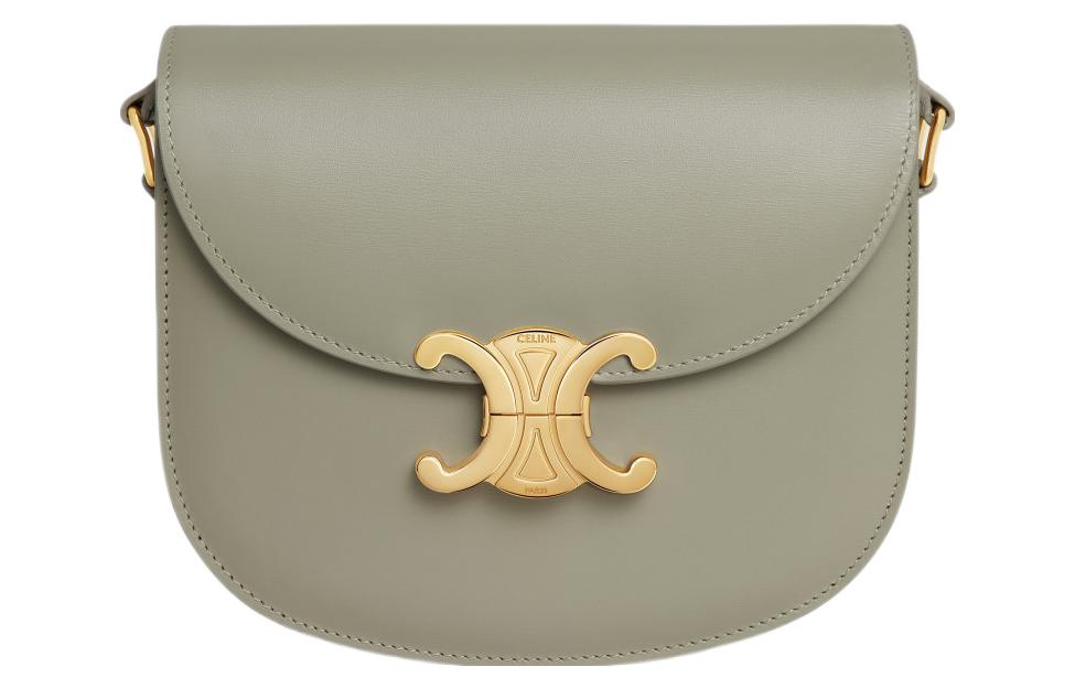 CELINE Besace Cow Leather Crossbody Bag, Shoulder Bag Women's Gray Green