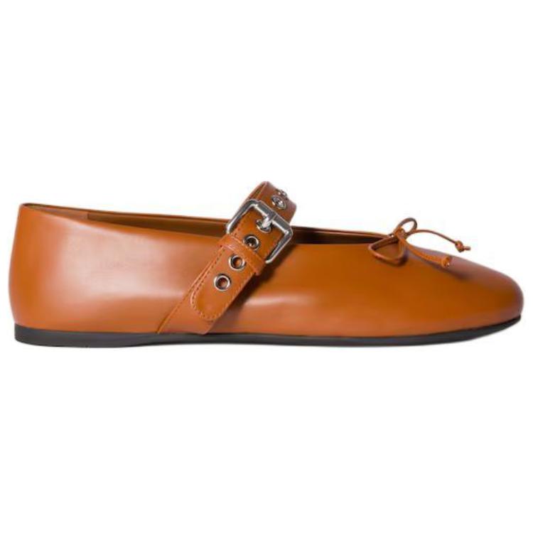 MIU MIU Flat Mary Jane Shoes Women's Cognac