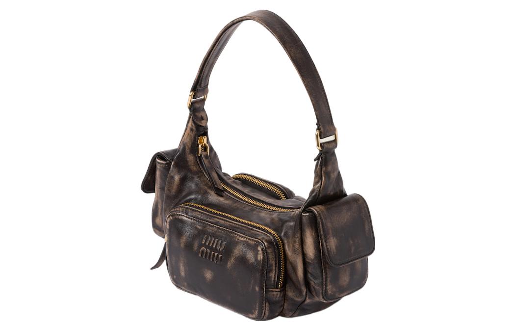 MIU MIU Soft Sheep Leather Hobo Shoulder Bag Handbag Unisex Sand & Coffee
