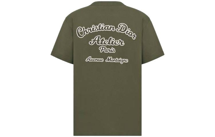 DIOR Back Letter Print Crew Neck Pullover Short Sleeved T Shirt Men's Dark Green