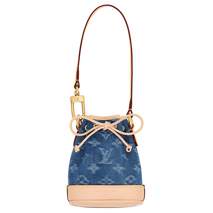 LOUIS VUITTON NOE Denim With Leather Bucket Bag Handbag Shoulder Bag Extra Mini Women's Beige & Blue