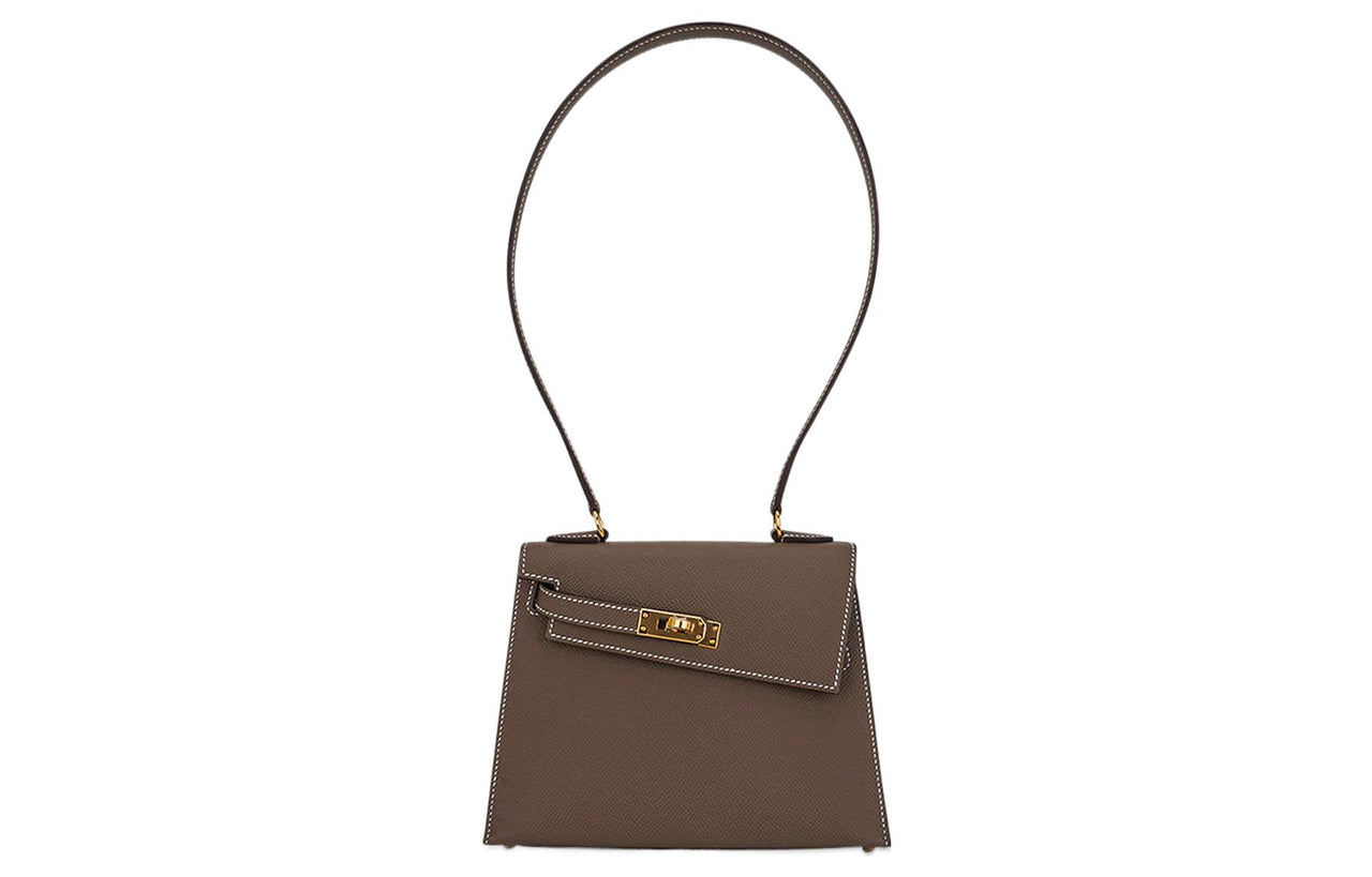 HERMES Kelly Epsom Leather Kelly Bag, Portable Crossbody Bag, Shoulder Bag Women's 18 Etoupe Elephant Gray