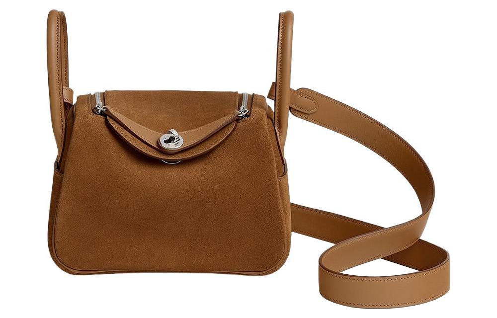 HERMES Lindy Grizzly Swift Leather Handbag Shoulder Bag Crossbody Bag Mini Women's Brown