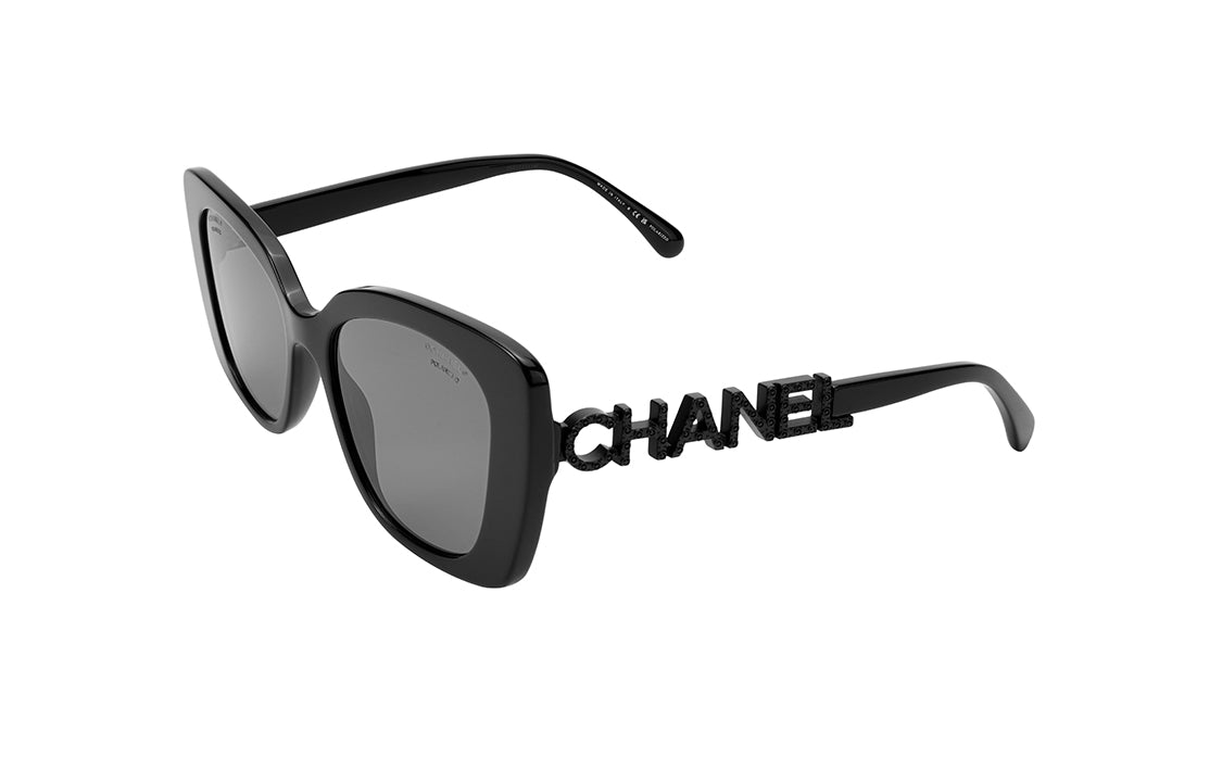 CHANEL Injection Molded Square Sunglasses Women's Black/Gray Two Tone