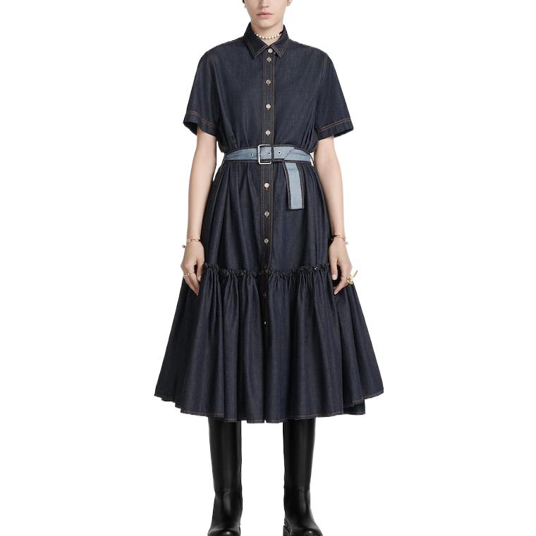 DIOR FW22 Short Sleeved Dress Women's Navy Blue