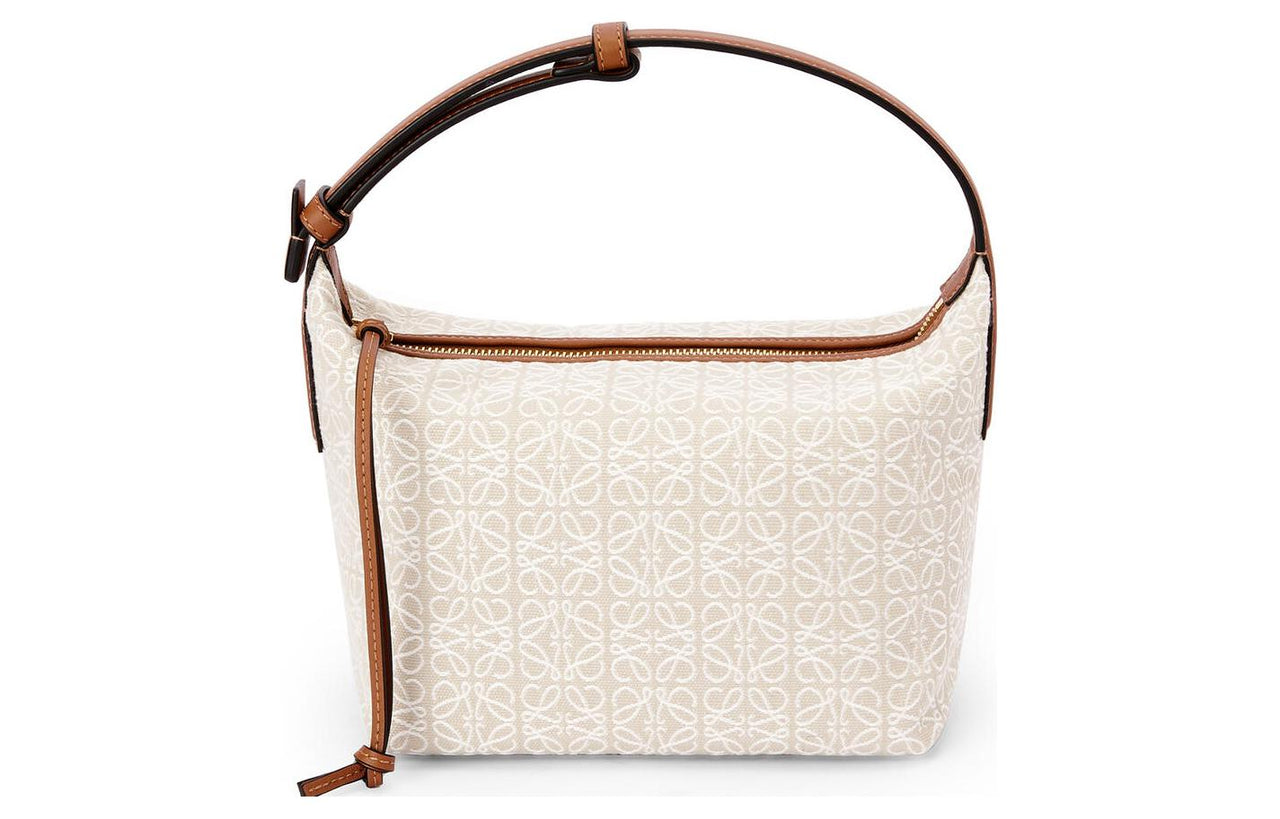 LOEWE CubiAnagram Jacquard Fabric With Cow Leather Lunch Boxes One Shoulder Handbags Small Size Women's Ecru/Umber