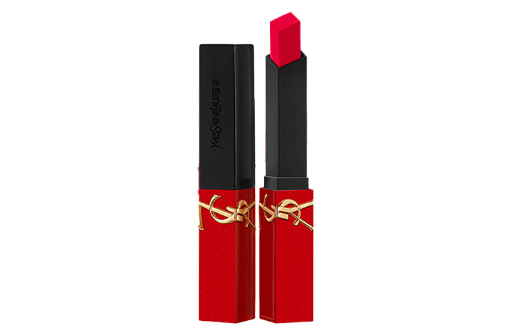 SAINT LAURENT Small Gold Bar With Black Stripes Total Crimson Leather Lipsticks Velour Long-Lasting Complexion 2.2g