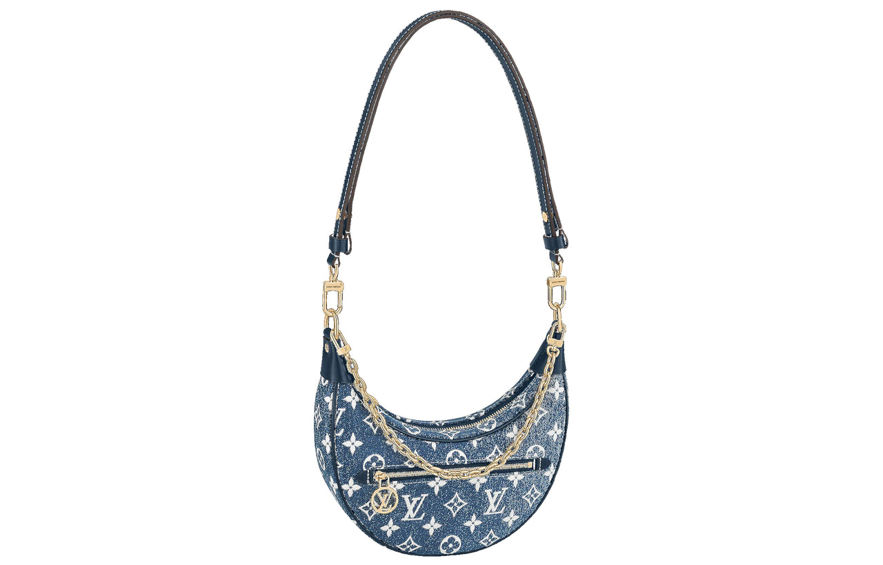 LOUIS VUITTON Loop Baguette Handbag Denim Jacquard Navy Blue
